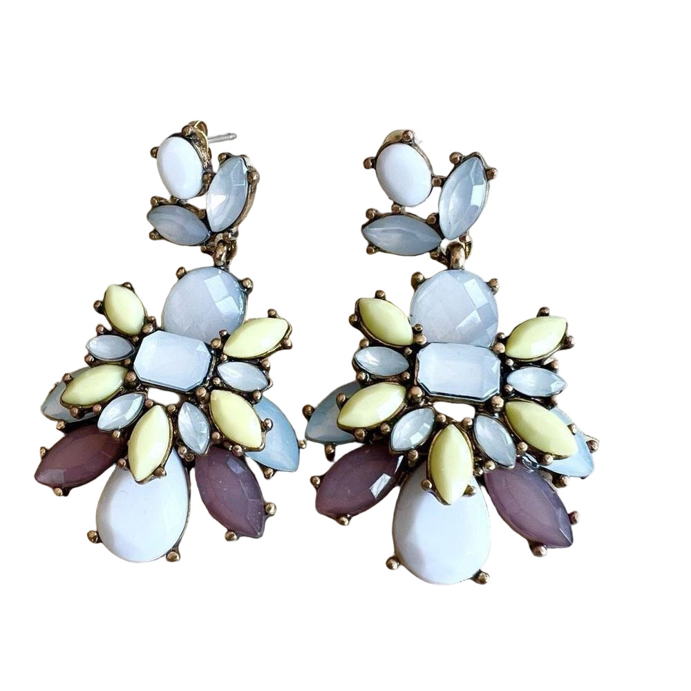 Multicolor faceted jewel fancy statement post earrings